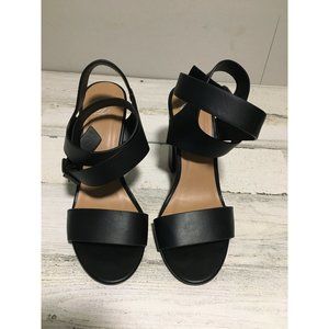 Unknown brand woman’s double ankle strap black 4” chunky heeled dress sandal